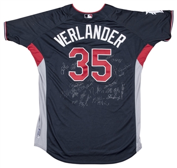 2009 Justin Verlander Multi-Signed All-Star Game BP Jersey- with 26 Signatures Including Jeter & Rivera (PSA/DNA)